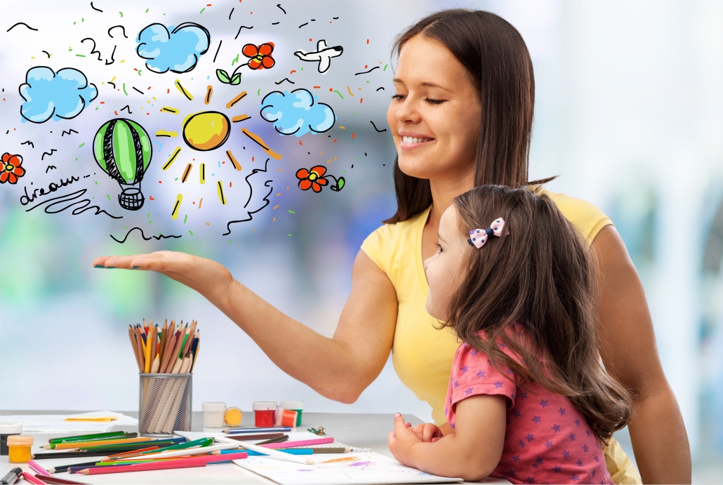 Mother and daughter together paint.