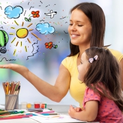 Mother and daughter together paint.