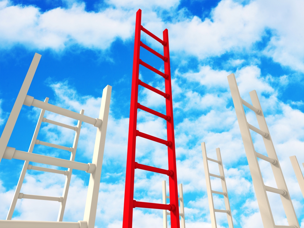 Concept Red Ladder To Success. Clouds Blue Sky Background The sky's the limit for Schoop